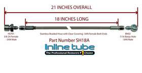 Sh18a Inline Tube 1964-78 Gm Stainless Braided Hose 7/16 Banjo To 3/16 Brake Line Fitting 21 Long