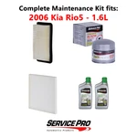 2006 Kia RIO5 1.6L Complete Air, Oil & Cabin Filter Kit (5W-30). Fixed Price $81.95.